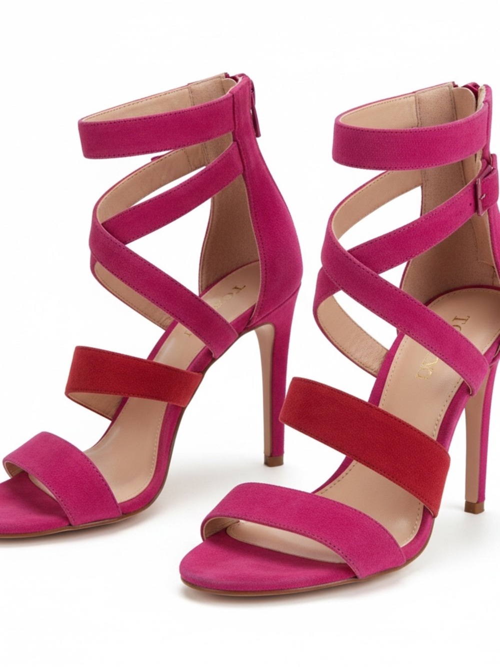 Vince Camuto Fuchsia and Red Strappy Stiletto Sandals Size 10